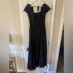 Azazie Bondi Black A-Line Ruffled Chiffon Dress